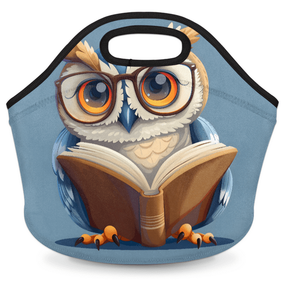 Herdesigns Funny Owl Insulated Neoprene Lunch Bag for Women Men Lunch Box Washable Reusable Lunch Tote Lightweight Lunch Handbag for Work Outdoor Picnic