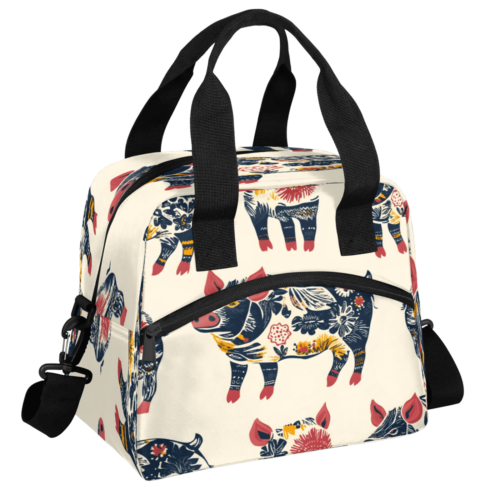 Herdesigns Funny Pig Lunch Bag for Women Men Adult, Pig Large Insulated Reusable Lunch Box Leakproof Portable Cooler Tote Bags for Work Picnic Beach
