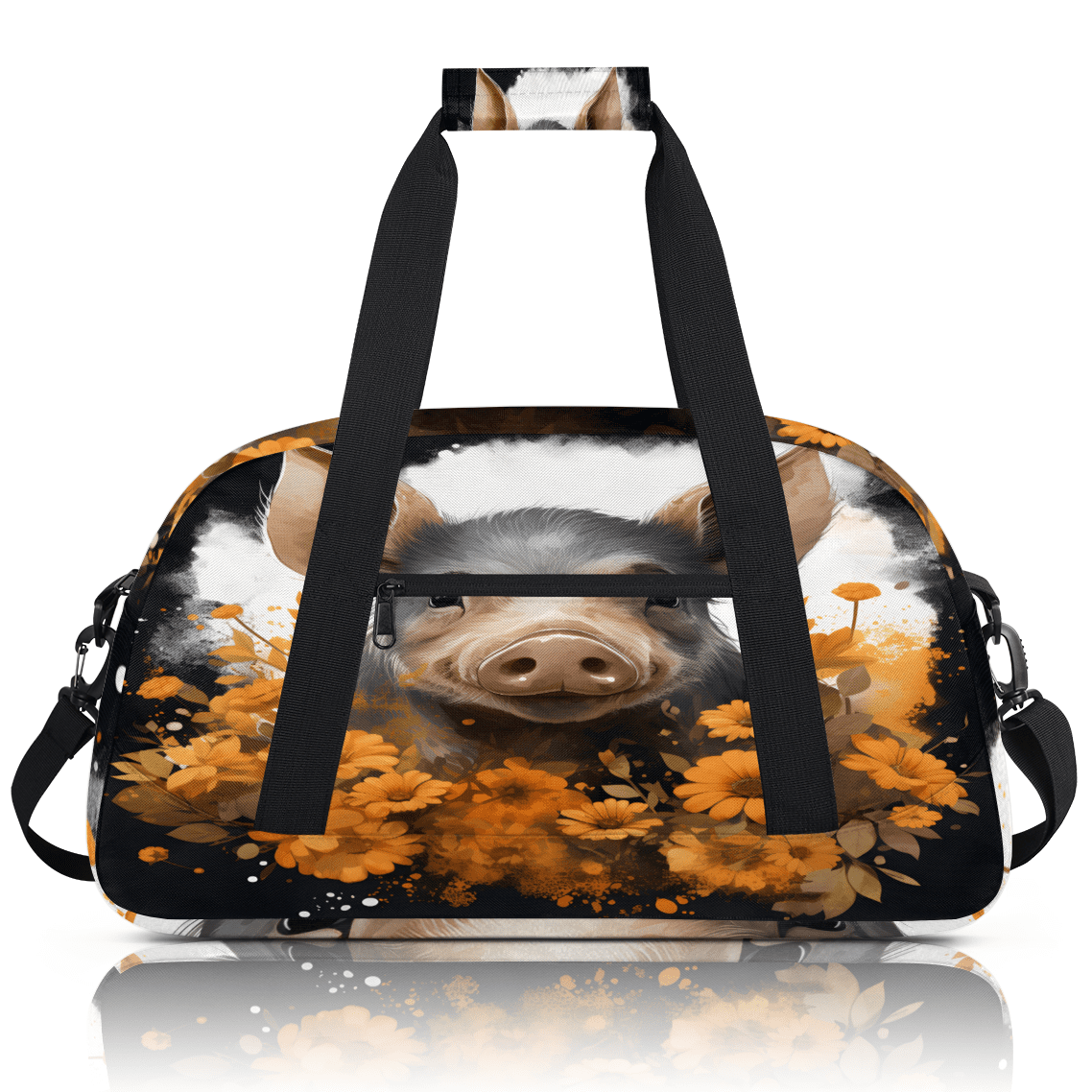 Herdesigns Funny Pig Sports Duffle Bag for Women & Men, Farm Animal Gym Bag Dance Bag Overnight Bag Carry On Weekender Travel Bag