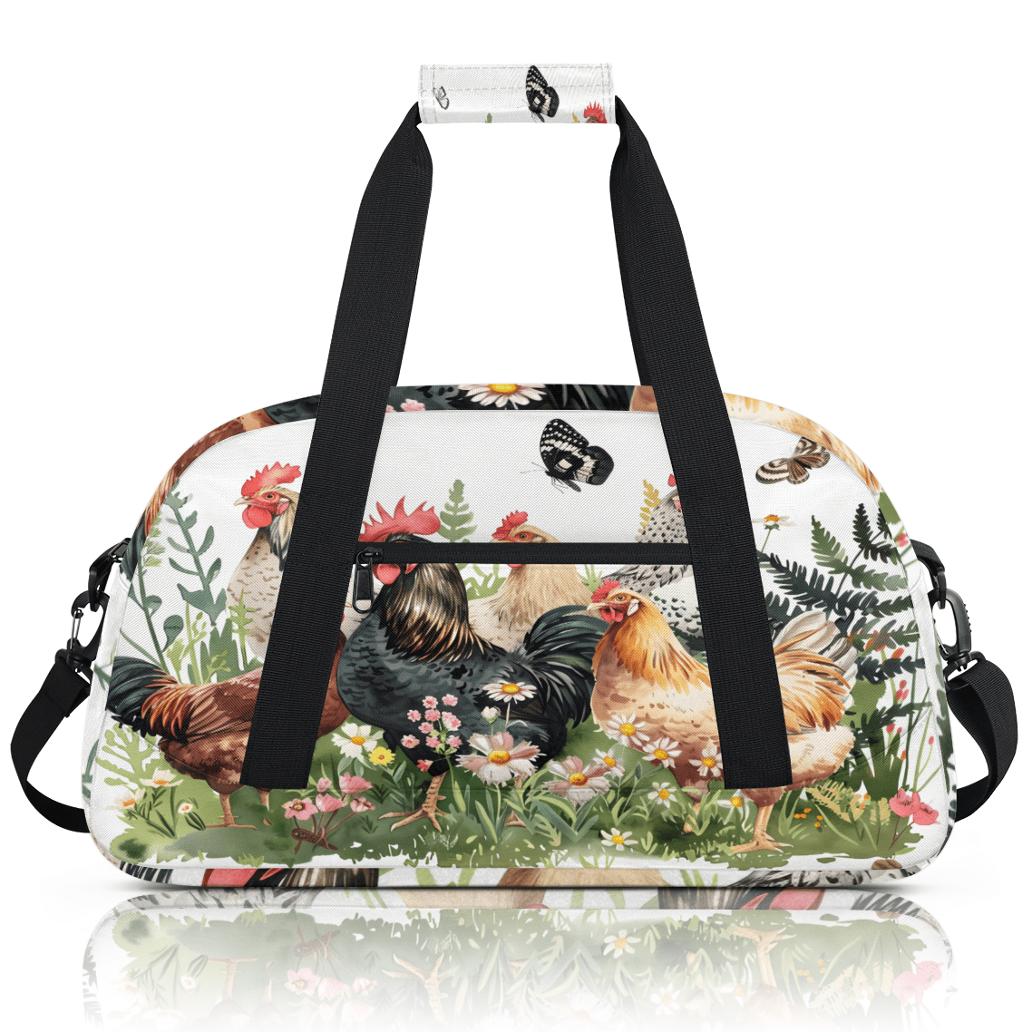 Herdesigns Funny Roosters Chickens Sports Duffle Bag for Women & Men, Gym Bag Dance Bag Overnight Bag Carry On Weekender Travel Bag