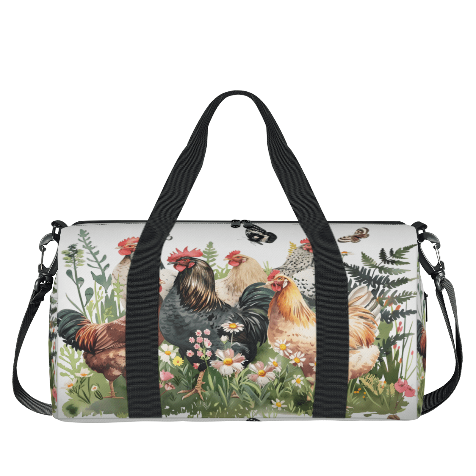 Herdesigns Funny Roosters Chickens Travel Duffle Bag Sports Yoga Weekender Overnight Carry on Workout Bags Lightweight Waterproof Gym Tote Bag for Women