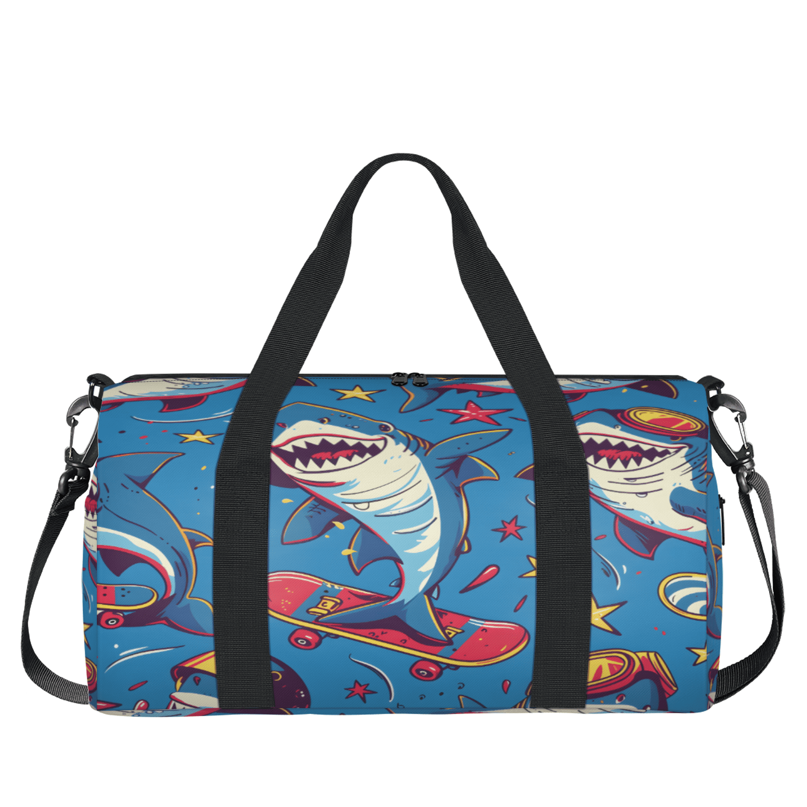 Herdesigns Funny Sharks Gym Bag for Women, Duffle Bag for Travel Sport, Skateboard Shark Lightweight Waterproof Carry on Weekender Dance Yoga Workout Bags