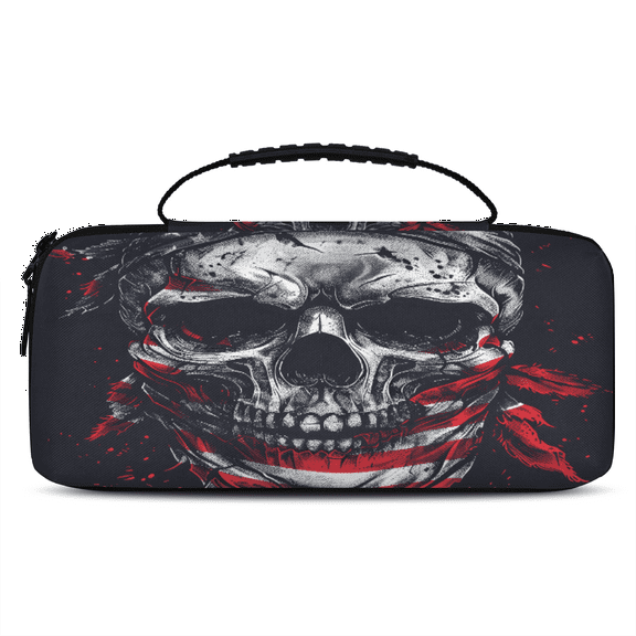 Herdesigns Funny Skull Skeleton Carry Case Compatible with Nintendo Switch 2, with 20 Game Card Slots, American Flag Portable Travel Carrying Case Pouch for Accessories & Games
