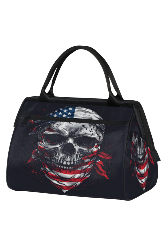 Funny Skull Skeleton Overnight Weekender Bag for Women Men American Flag Carry On Overnight Travel Duffle Bag Labor Delivery Bag for Hospital