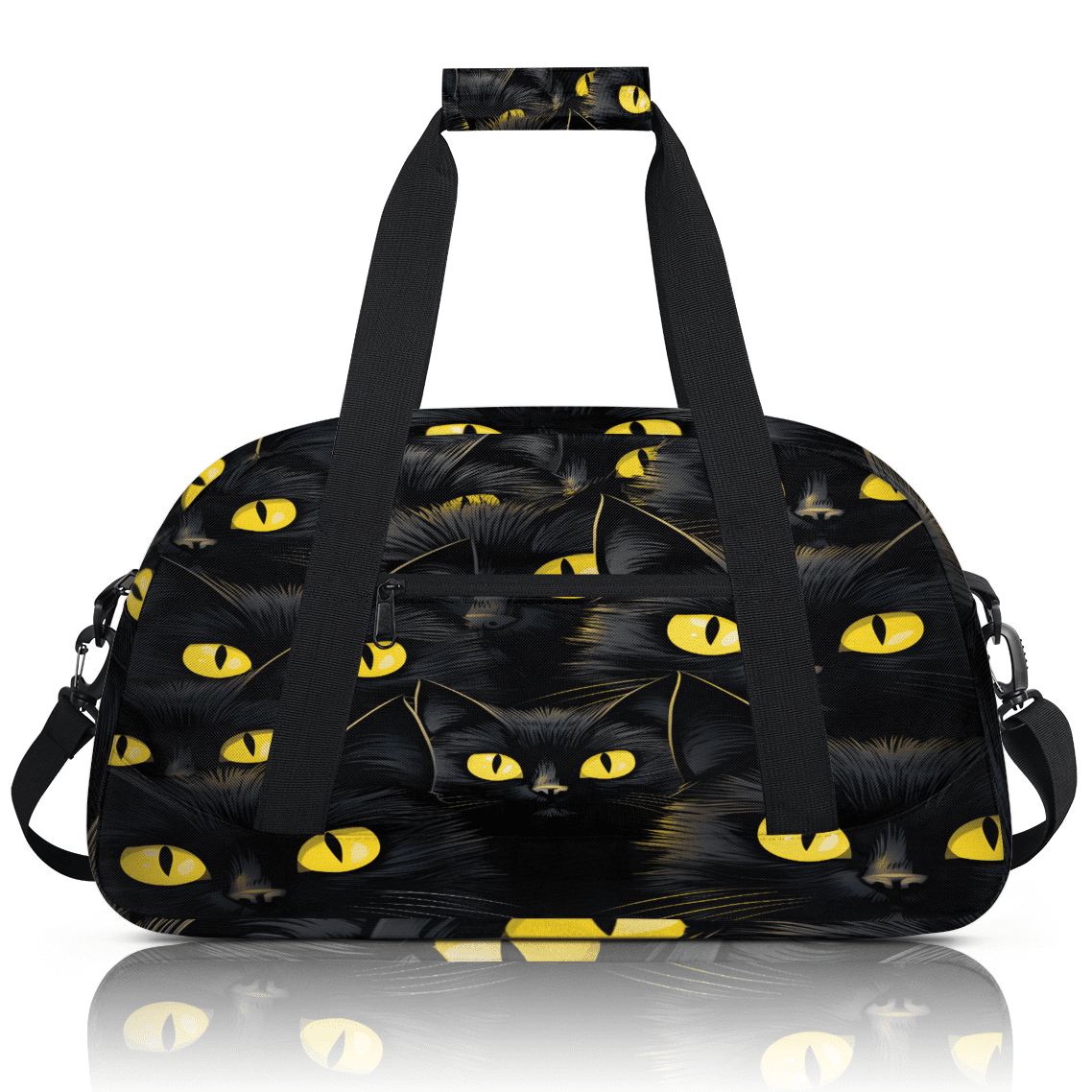 Herdesigns Funny Sports Duffle Bag for Women & Men, Black Cat Gym Bag Dance Bag Overnight Bag Carry On Weekender Travel Bag