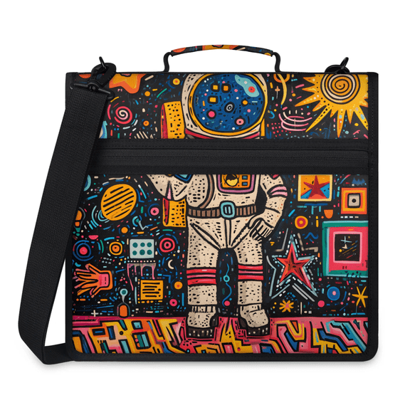 Herdesigns Galaxy Astronaut Zipper Binder 1.5 Inch 3 D-Rings with Shoulder Strap & Handle, Waterproof Space Astronaut Binder Organizer Bag for 13 Inch Laptop