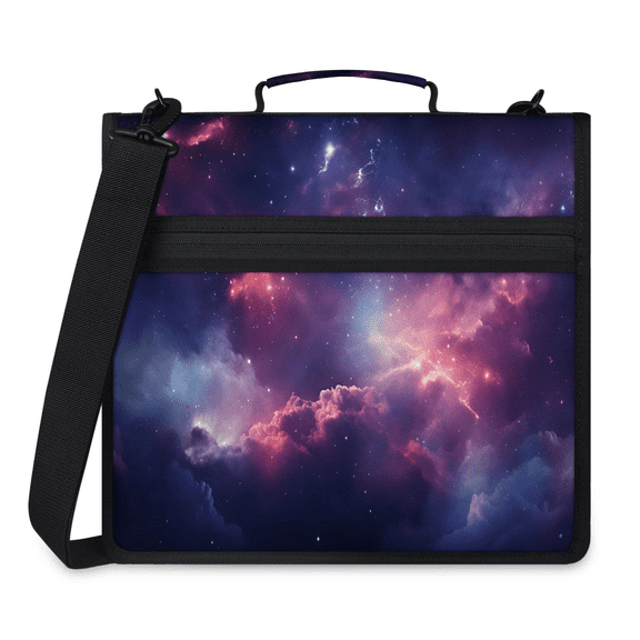 Herdesigns Galaxy Nebula Zipper Binder 1.5 Inch 3 D-Rings with Shoulder Strap & Handle, Waterproof Starry Sky Space Universe Binder Organizer Bag for 13 Inch Laptop