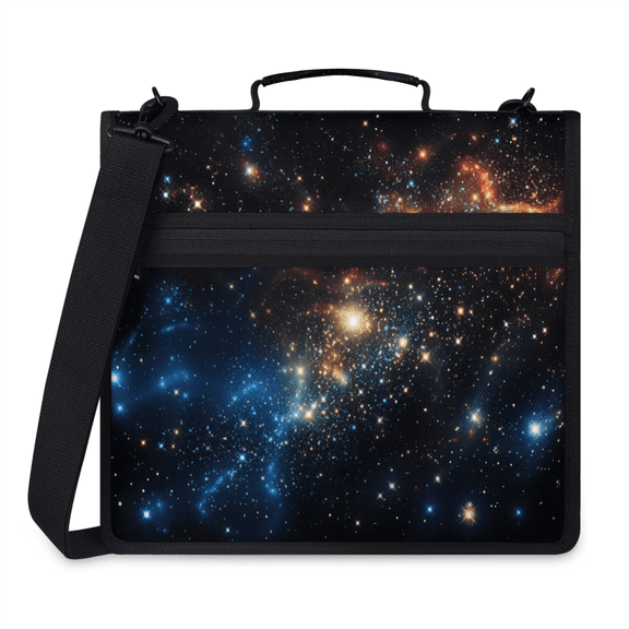 Herdesigns Galaxy Pattern Zipper Binder 1.5 Inch 3 D-Rings with Shoulder Strap & Handle, Waterproof Space Binder Organizer Bag for 13 Inch Laptop