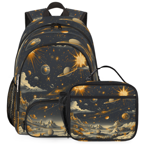 Herdesigns Galaxy Star Backpack with Lunch Box Outer Space Lightweight Large Travel Work Laptop Backpacks Set Casual Daypacks