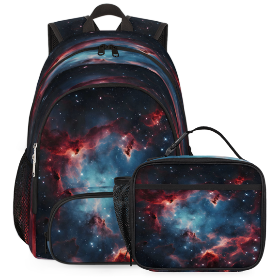 Herdesigns Galaxy Star Outer Space Large Backpack Set with Lunch Box Lightweight Water Resistant Travel Laptop Backpacks Casual Daypacks for Women Men