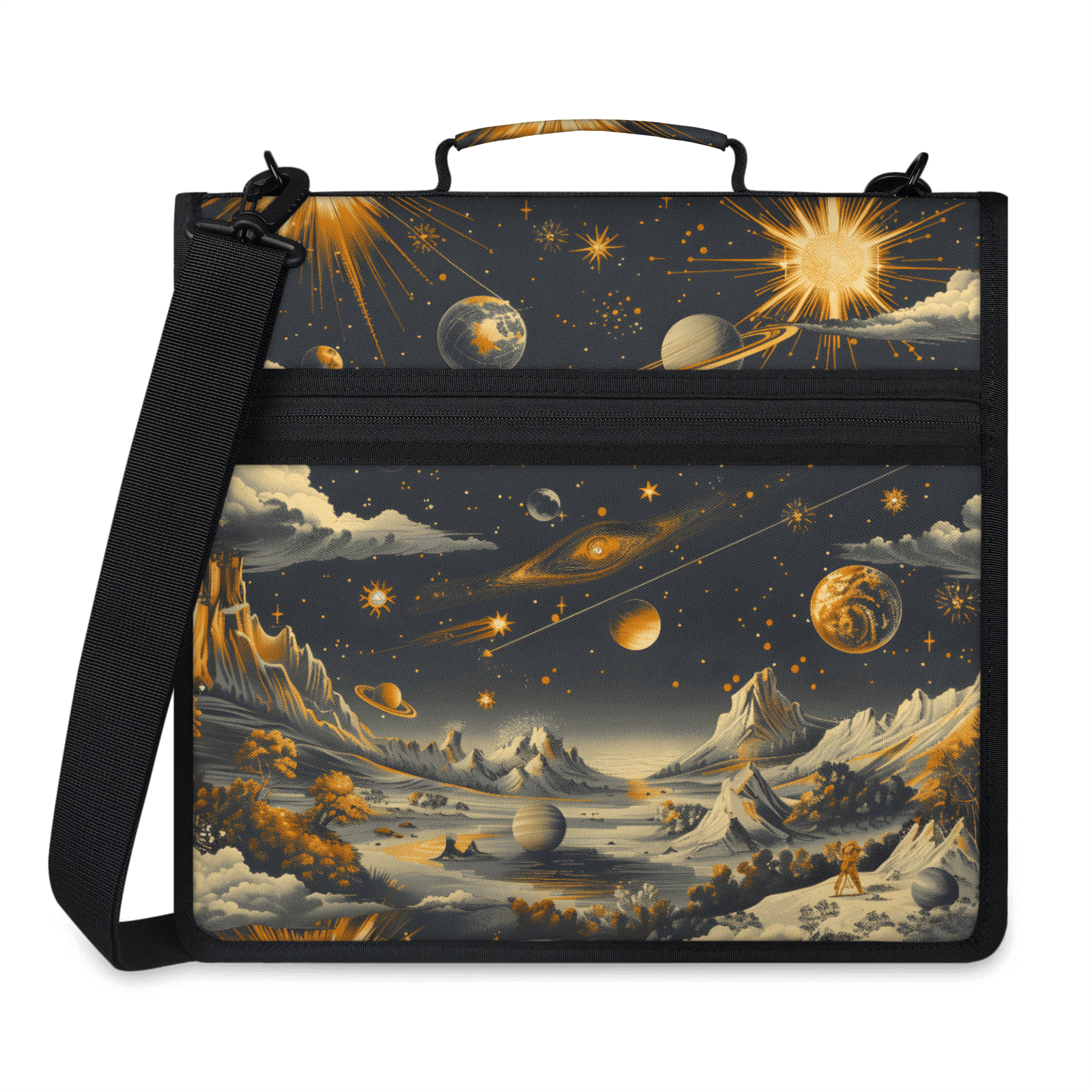 Herdesigns Galaxy Star Zipper Binder 1.5 Inch 3 D-Rings with Shoulder Strap & Handle, Waterproof Outer Space Binder Organizer Bag for 13 Inch Laptop
