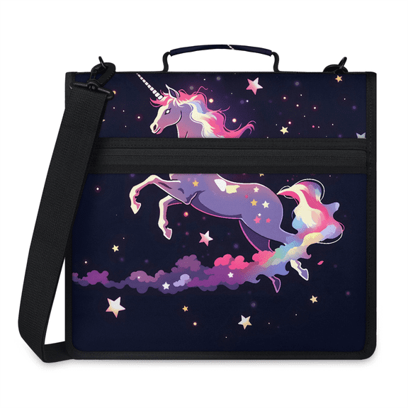 Herdesigns Galaxy Unicorn Zipper Binder with Shoulder Strap, Waterproof 1.5 Inch 3 D-Ring Binder Organizer Bag, Fits 13 Inch Laptop for Work,