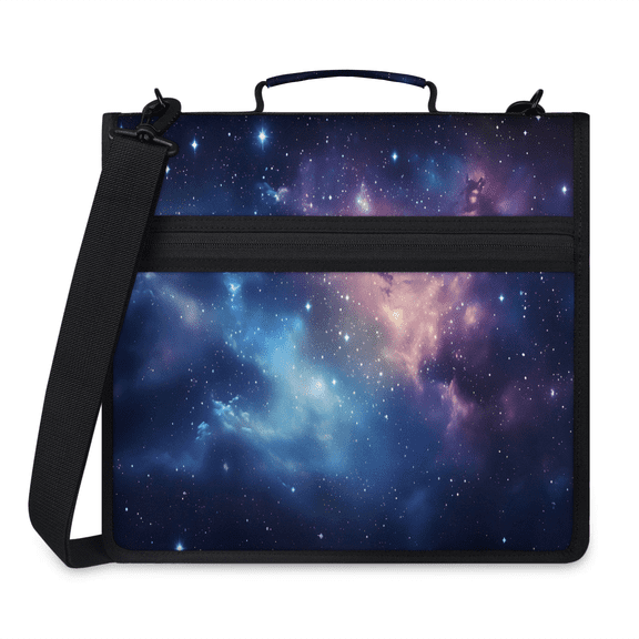 Herdesigns Galaxy Zipper Binder with Shoulder Strap, Waterproof 1.5 Inch 3 D-Ring Binder Organizer Bag, Fits 13 Inch Laptop for Work,