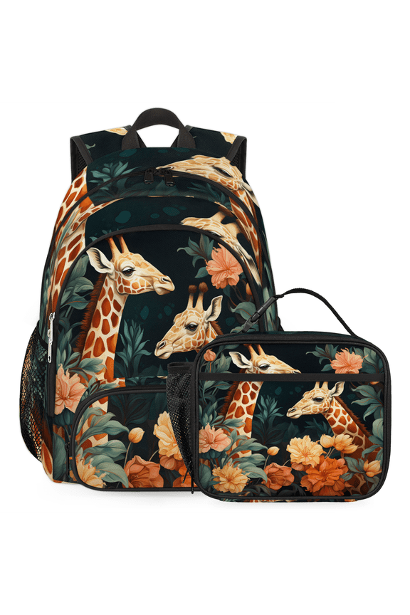 Giraffe Backpack with Lunch Box Animal Theme Lightweight Large Travel Work Laptop Backpacks Set Casual Daypacks