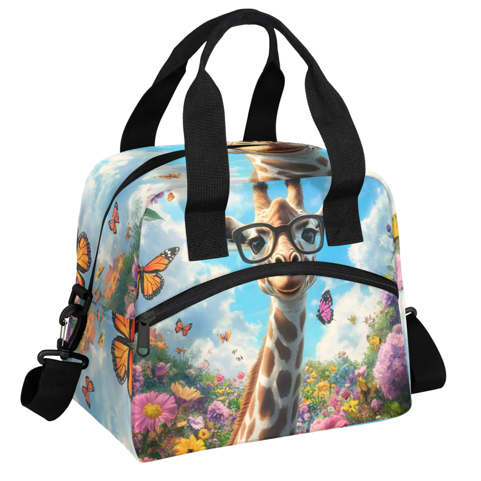 Herdesigns Giraffe Lunch Bag for Men Women Adults Cute Insulated Lunch Box Leakproof Cooler Tote Bag Organizer with Adjustable Shoulder Strap