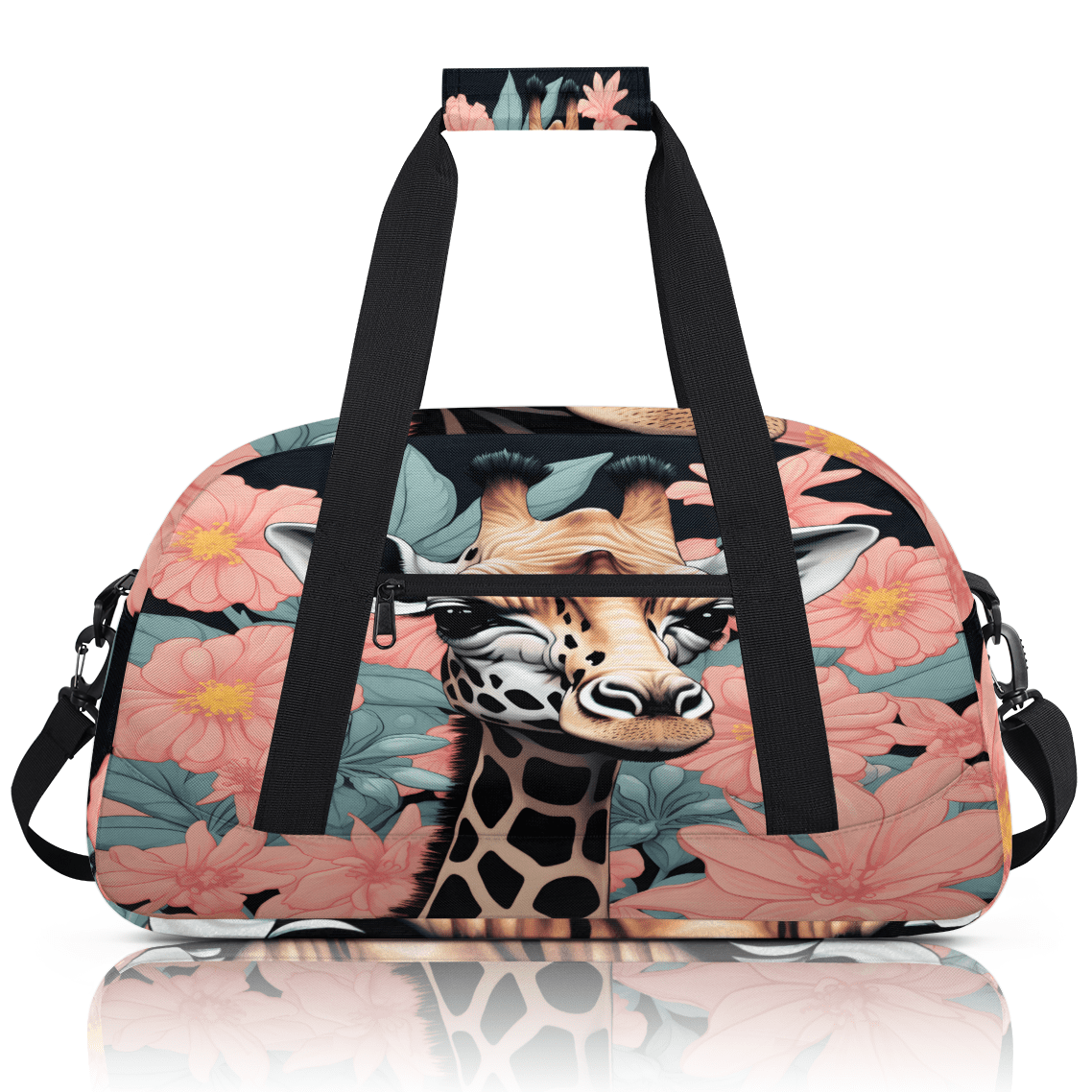 Herdesigns Giraffe Sports Duffle Bag for Women & Men, Flower Giraffe Gym Bag Dance Bag Overnight Bag Carry On Weekender Travel Bag