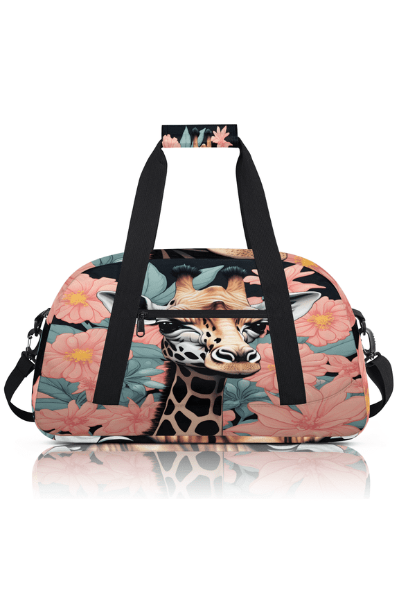 Giraffe Sports Duffle Bag for Women & Men, Flower Giraffe Gym Bag Dance Bag Overnight Bag Carry On Weekender Travel Bag