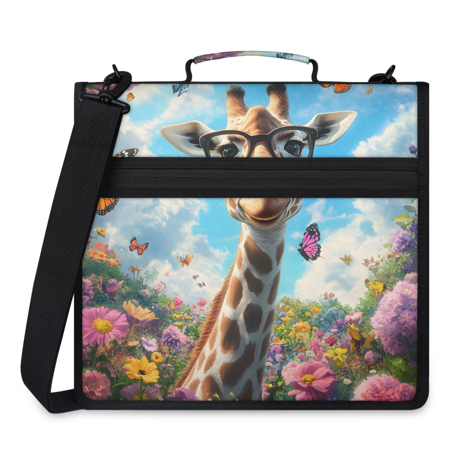 Herdesigns Giraffe Zipper Binder with Shoulder Strap, Waterproof 1.5 Inch 3 D-Ring Binder Organizer Bag, Fits 13 Inch Laptop for Work, Cute