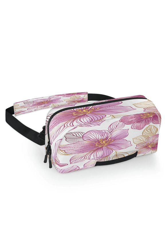 Gold Purple Flowers Carrying Case Bag for Gaming Console, Waterproof Travel Crossbody Sling Bag Compatible with Nintendo Switch 2, Adjustable Shoulder Strap Chest Bag, Floral