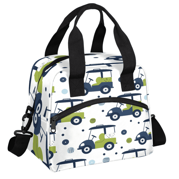 Herdesigns Golf Car Insulated Lunch Bag for Women Men Adults Large Reusable Lunch Box Golf Theme Leakproof Cooler Tote Bags with Adjustable Shoulder Strap
