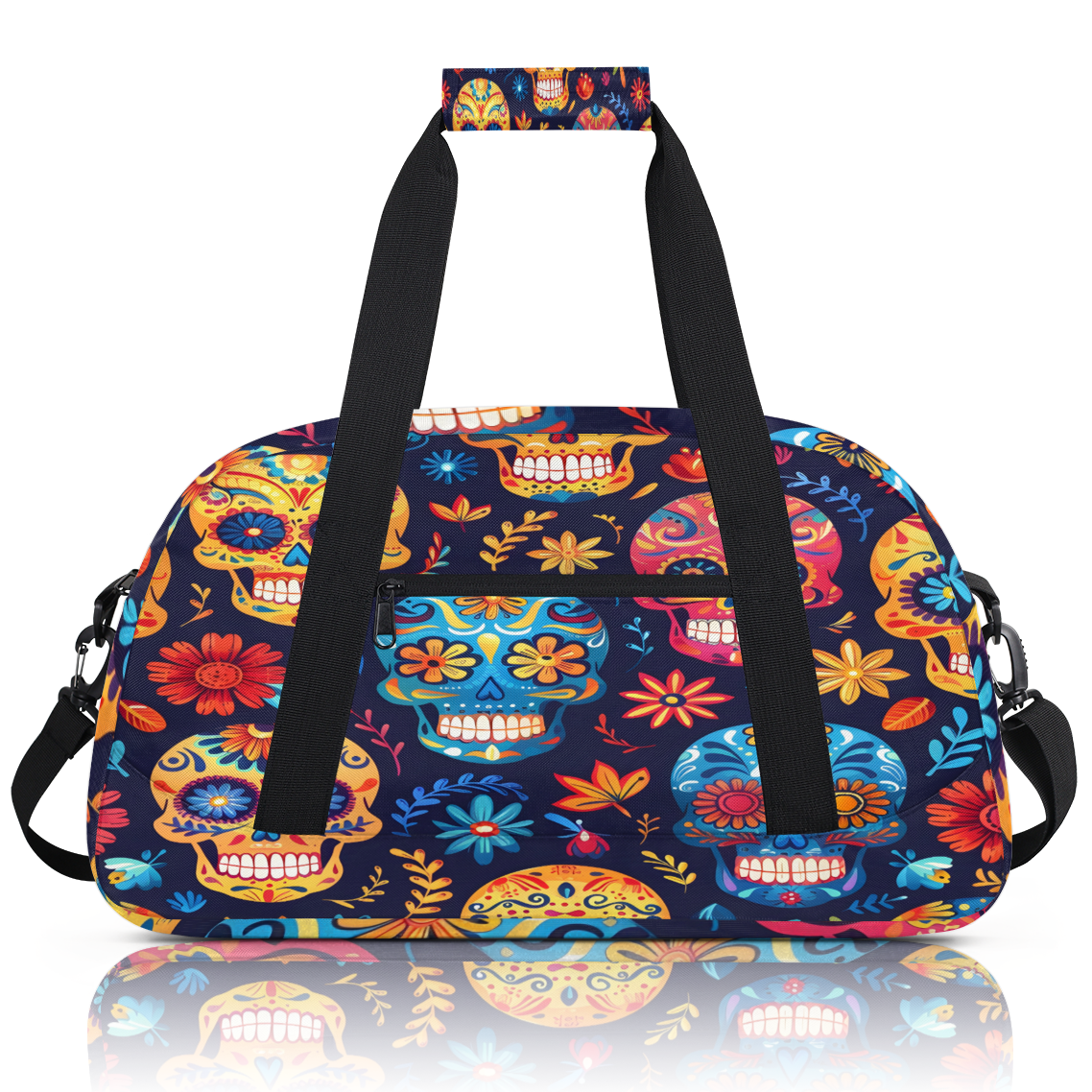 Herdesigns Gothic Skull Floral Sports Duffle Bag for Women & Men, Sugar Skull Flower Gym Bag Dance Bag Overnight Bag Carry On Weekender Travel Bag