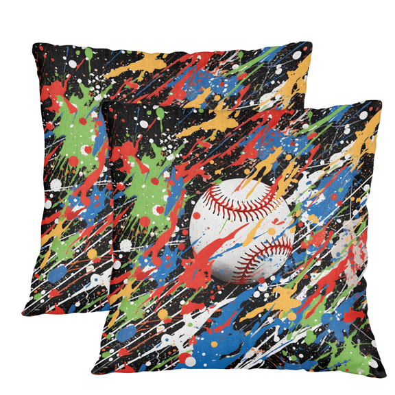Herdesigns Graffiti Baseball Throw Pillow Covers, 14x14 Inch Pack of 2 Soft Couch Pillowcases Cushion Cases for Sofa Bedroom Living Room Home Decor, Softball Sports