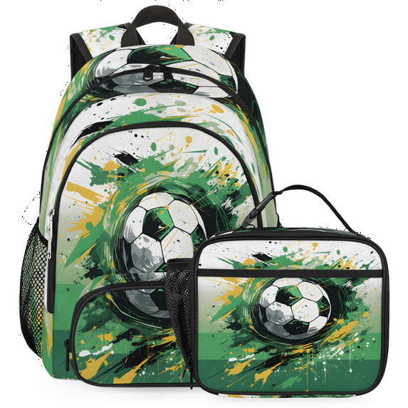 Herdesigns Graffiti Soccer Backpack with Lunch Box Sports Lightweight Large Travel Work Laptop Backpacks Set Casual Daypacks