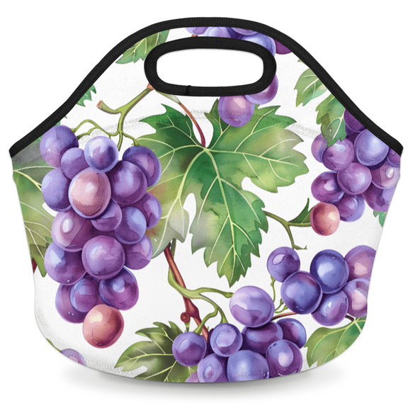 Herdesigns Grape Insulated Lunch Bag Neoprene Lunch Box for Women Men Soft Cooler Bag Washable Lunch Tote for Work Outdoor Picnic