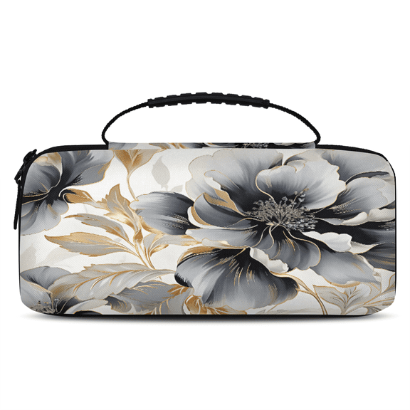 Herdesigns Gray Gold Marble Floral Carrying Case for Nintendo Switch 2 with 20 Game Card Slots, Portable Travel Carry Case for Accessories and Console