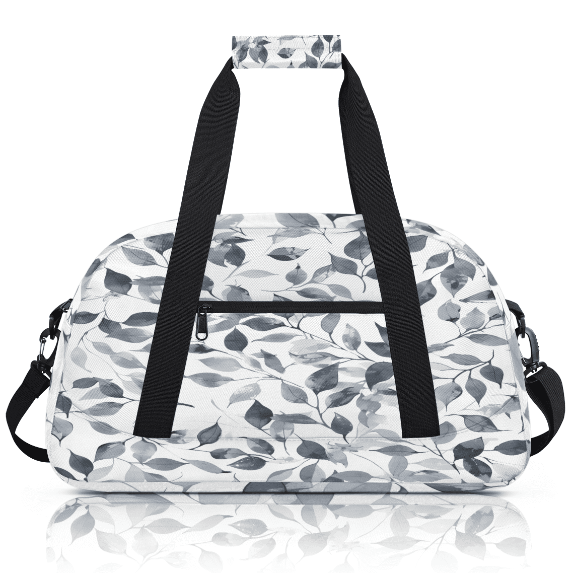 Herdesigns Gray and White Sports Duffle Bag for Women & Men, Leaves Gym Bag Dance Bag Overnight Bag Carry On Weekender Travel Bag