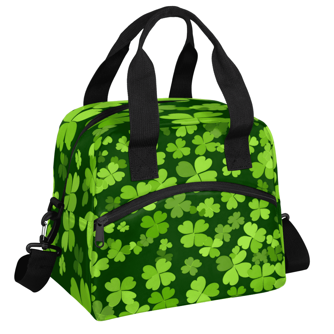 Herdesigns Green Clover Shamrock Insulated Lunch Bag for Women Men Adults Large Reusable Lunch Box St. Patrick's Day Leakproof Cooler Tote Bags with Adjustable Shoulder Strap