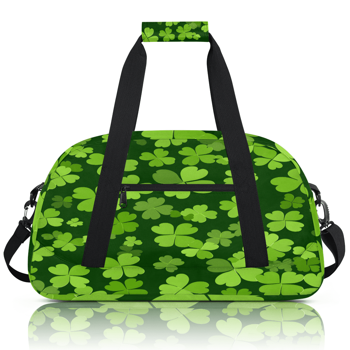 Herdesigns Green Clover Shamrock Sports Duffle Bag for Women & Men, St. Patrick's Day Gym Bag Dance Bag Overnight Bag Carry On Weekender Travel Bag