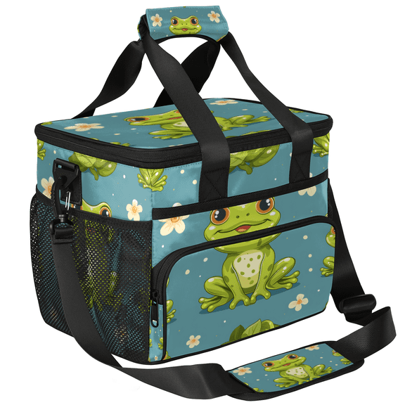 Herdesigns Green Frog Large Lunch Bag Insulated Thermal Lunchbox Reusable Leakproof Cooler Bags with Shoulder Strap for Adults Men Women Work Picnic, Floral