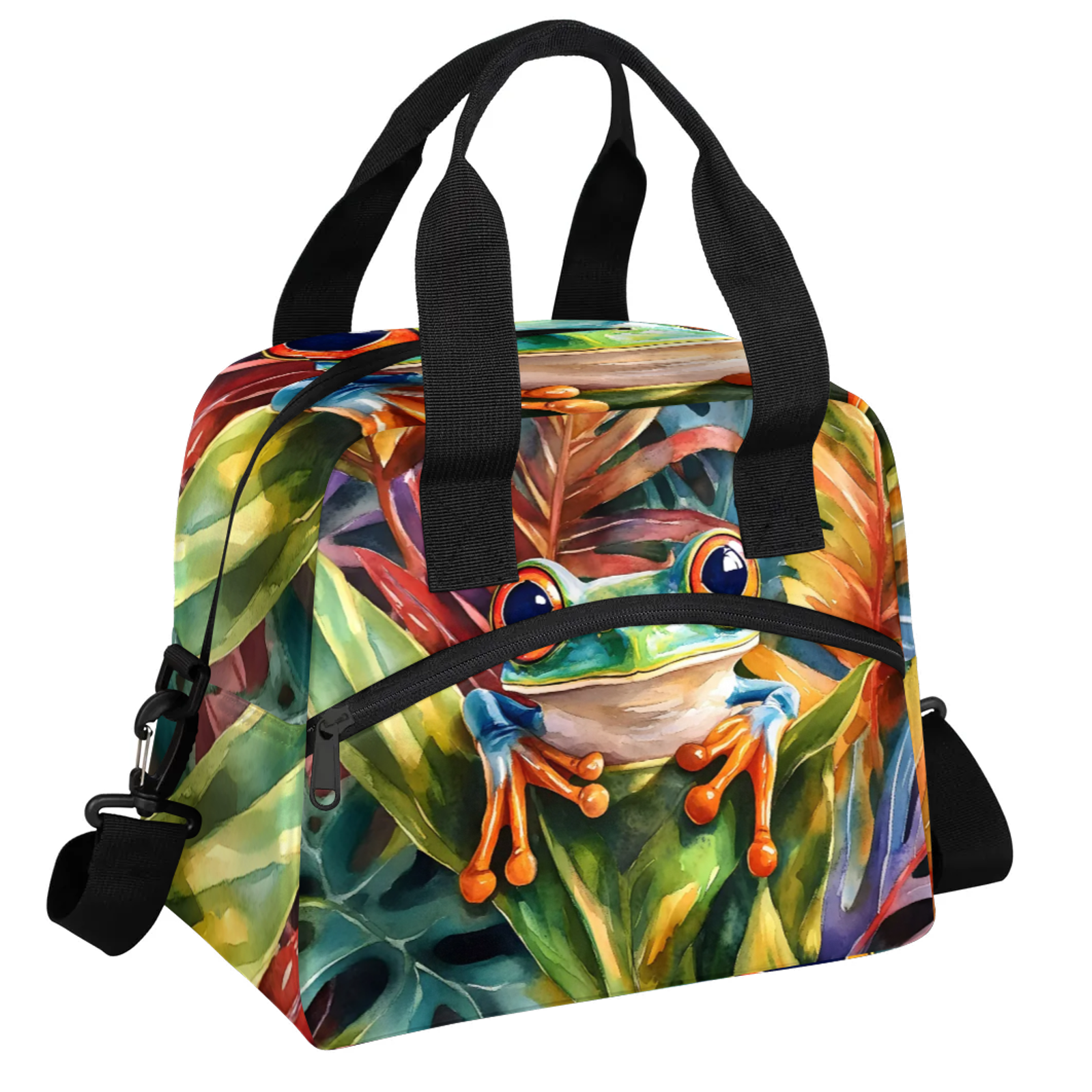 Herdesigns Green Frog Lunch Bag for Men Women Adults Cute Cartoon Frog Insulated Lunch Box Leakproof Cooler Tote Bag Organizer with Adjustable Shoulder Strap