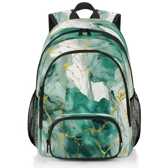 Herdesigns Green Gold Marble Laptop Backpack for Women Men, 18.3 Inch Large Computer Backpacks Fashion Teacher Nurse Bag Casual Daypack for Work Travel