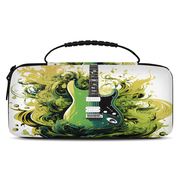 Herdesigns Green Guitar Carry Case Compatible with Nintendo Switch 2017 & Oled 2021, with 20 Game Card Slots, Electric Guitar Portable Travel Carrying Case Pouch for Accessories & Games