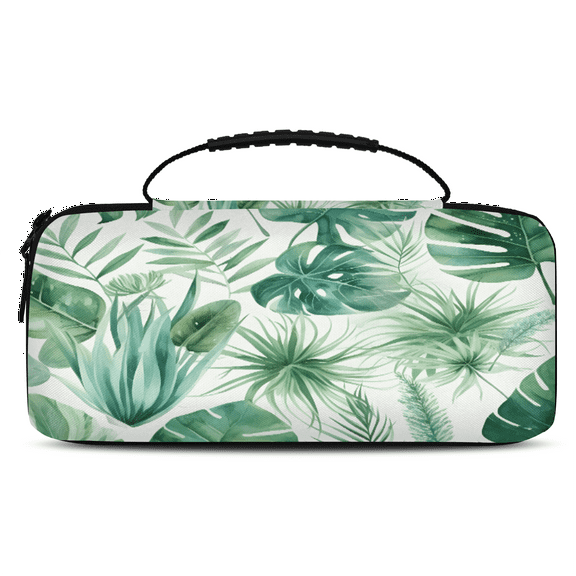 Herdesigns Green Leaves Carry Case Compatible with Nintendo Switch 2017 & Oled 2021, with 20 Game Card Slots, Green Palm Monstera Leaf Portable Travel Carrying Case Pouch for Accessories & Games