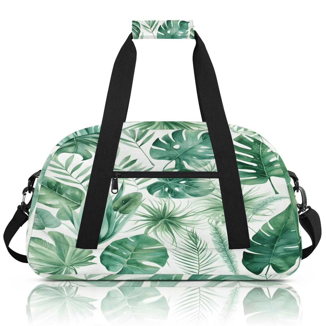 Herdesigns Green Leaves Sports Duffle Bag for Women & Men, Green Palm Monstera Leaf Gym Bag Dance Bag Overnight Bag Carry On Weekender Travel Bag