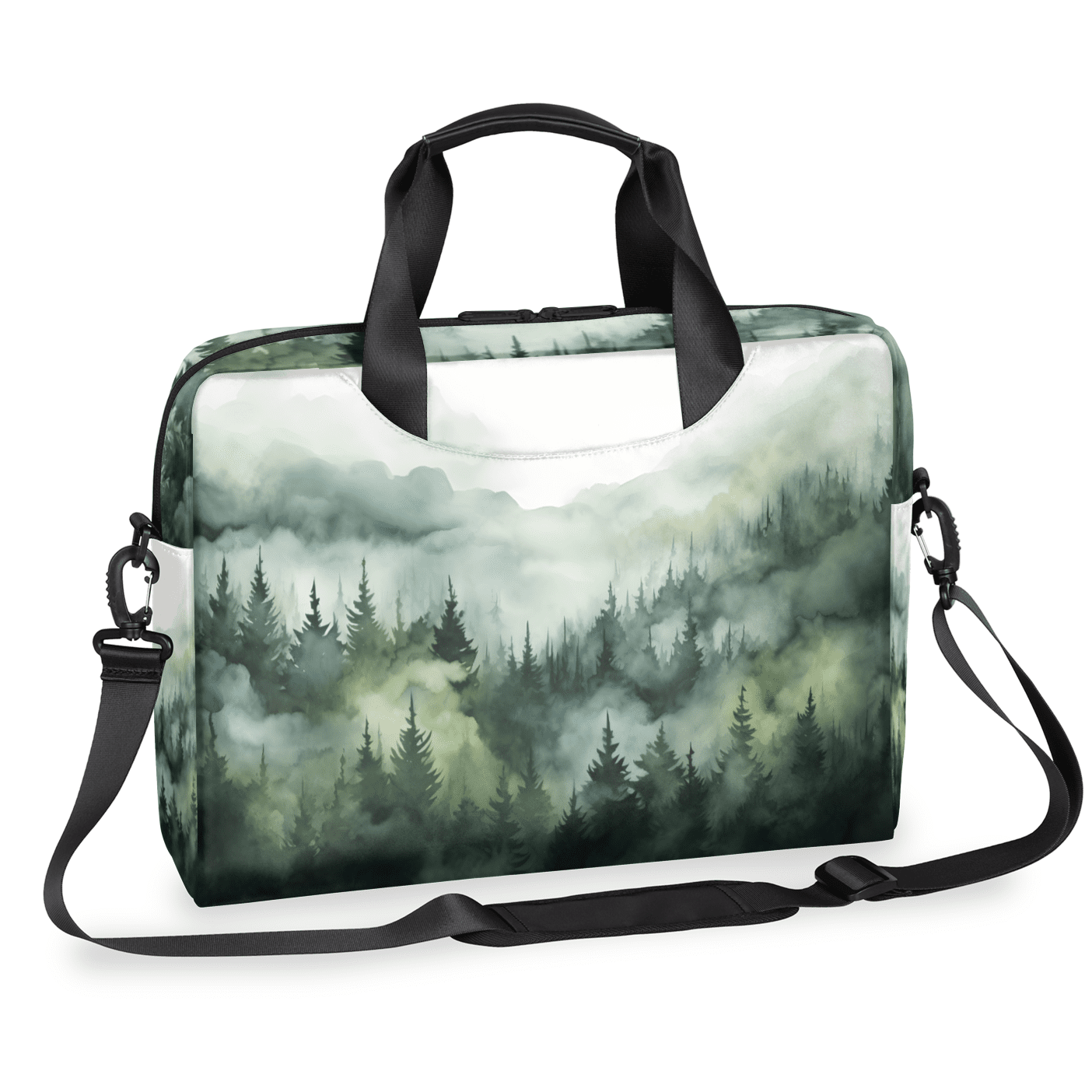 Herdesigns Green Misty Forest Laptop Bag for Women Men, Computer Case Briefcase Messenger Bags, 15-15.6 inch Laptop Sleeve Shoulder Bag