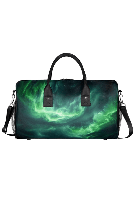 Green Space Gym Bag for Women Men, Travel Duffle Bag Lightweight Waterproof Carry on Weekender Overnight Tote for Dance Cheer Sport, Galaxy Print