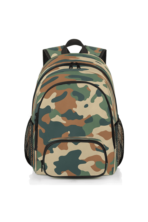 Green and Brown Laptop Backpack for Women Men, 18.3 Inch Travel Work Backpacks, Camo Waterproof Computer Casual Daypack Nurse Teacher Bags