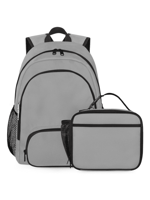 Grey Large Backpack Set with Lunch Box Lightweight Water Resistant Travel Laptop Backpacks Casual Daypacks for Women Men