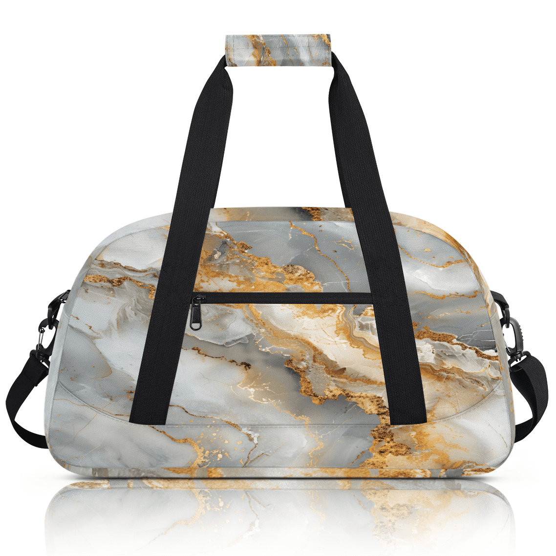 Herdesigns Grey Marble Sports Duffle Bag for Women & Men, Gold Marble Gym Bag Dance Bag Overnight Bag Carry On Weekender Travel Bag