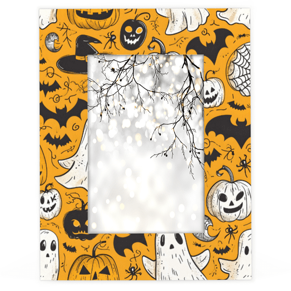 Herdesigns Halloween 4x6 Picture Frame Spooky Pumpkins and Ghost Wood Photo Frame Table Display or Wall Hanging Decoration for Vertical or Horizontal Display