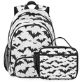 thumbnail image 1 of Herdesigns Halloween Bat Backpack with Lunch Box Black and White Bat Lightweight Large Travel Work Laptop Backpacks Set Casual Daypacks, 1 of 8
