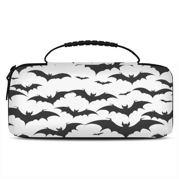 Herdesigns Halloween Bat Carry Case Compatible with Nintendo Switch 2017 & Oled 2021, with 20 Game Card Slots, Black and White Bat Portable Travel Carrying Case Pouch for Accessories & Games