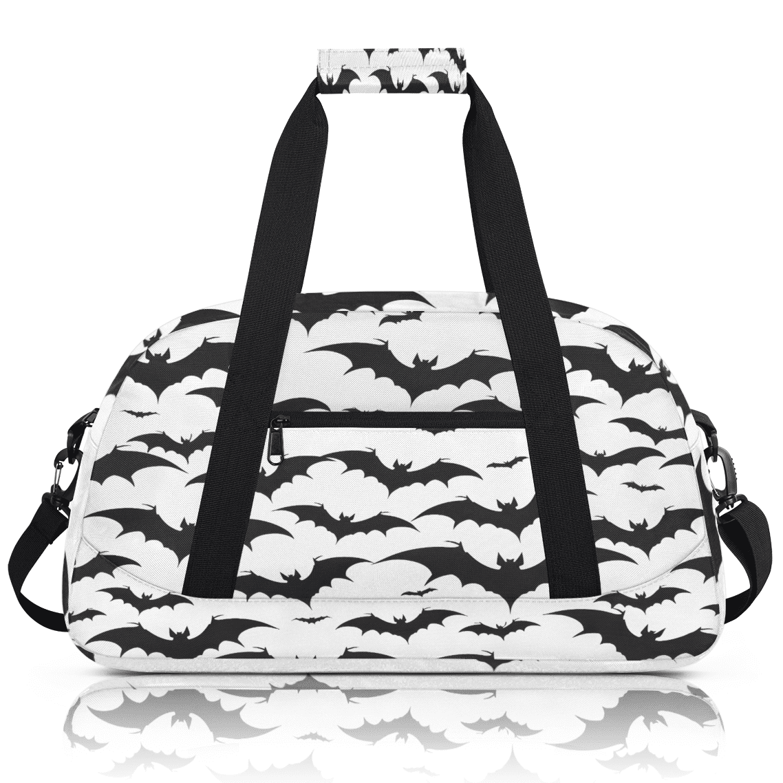 Herdesigns Halloween Bat Sports Duffle Bag for Women & Men, Black and White Bat Gym Bag Dance Bag Overnight Bag Carry On Weekender Travel Bag
