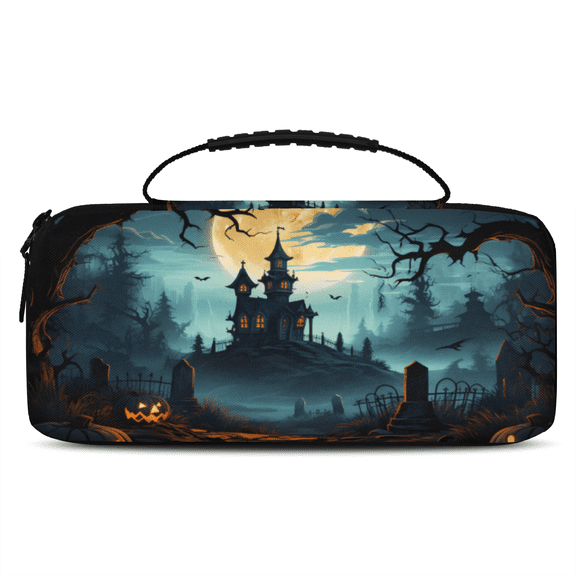 Herdesigns Halloween Carry Case Compatible with Nintendo Switch 2, with 20 Game Card Slots, Halloween Castle Portable Travel Carrying Case Pouch for Accessories & Games