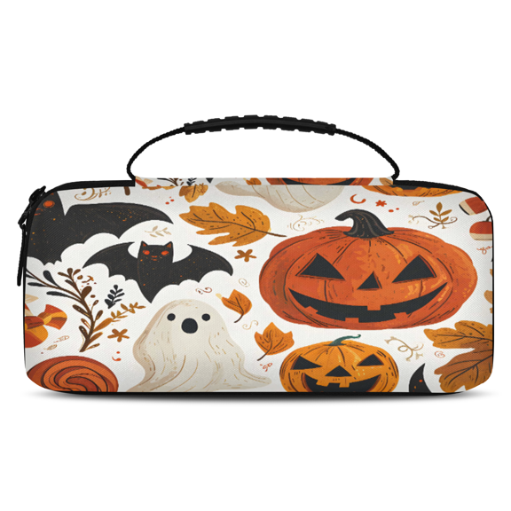 Herdesigns Halloween Carry Case Compatible with Nintendo Switch 2, with 20 Game Card Slots, Pumpkin Ghost Bats Theme Portable Travel Carrying Case Pouch for Accessories & Games