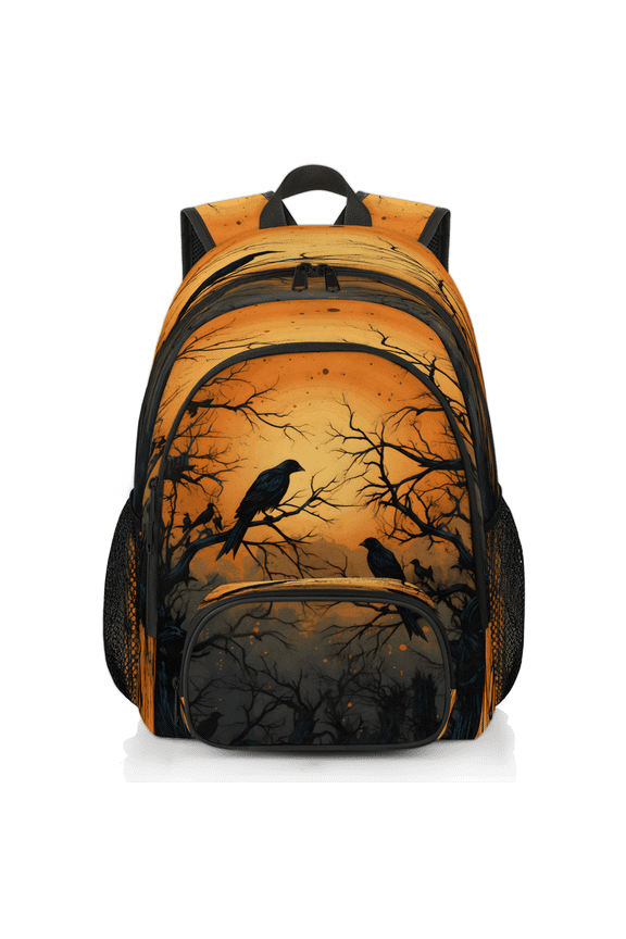 Halloween Crow Themed Laptop Backpack for Women Men, 18.3 Inch Large Computer Backpacks Fashion Teacher Nurse Bag Casual Daypack for Work Travel